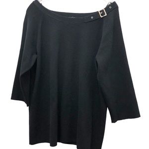 Avenue W Size 14/16 Black 3/4 Sleeve Boat Neck with Buckle Detail Knit Sweater